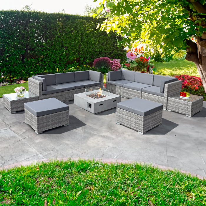 Oseasons® Trinidad Deluxe Rattan 8 Seat Modular Sofa Set with GRC Firepit in Dove Grey