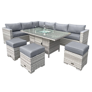 Oseasons® Aruba Rattan 9 Seat Firepit Table Set in Dove Grey