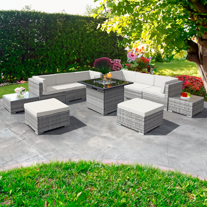 Oseasons® Trinidad Deluxe Rattan 8 Seat Firepit Modular Set in Dove Grey with Cream Cushions
