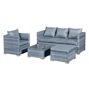 Oseasons® Acorn Rattan 5 Seat Lounge Sofa Set in Ocean Grey with Grey Cushions
