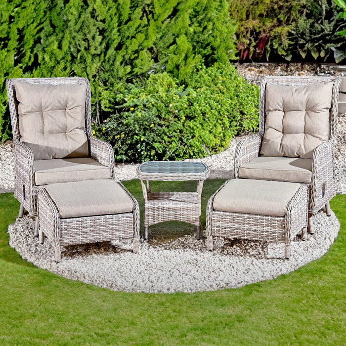 Oseasons® Majorca Rattan 2 Seat Recliner Tea for Two Set in Dove Grey with Stools