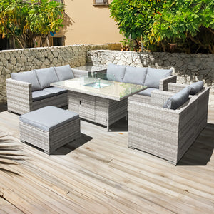 Oseasons® Malta XS Rattan 9 Seat Firepit Table Set in Dove Grey