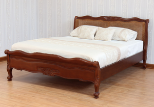 French Louis Cane Rattan Bed with low footboard