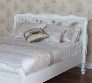 French Louis Cane Rattan Bed with low footboard