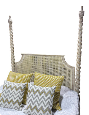 Barley Twist Four Poster Weathered Teak And Rattan Bed Frame