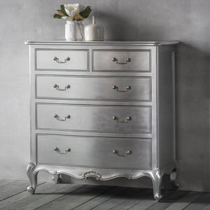 Coco Silver French 5 Drawer Chest of Drawers
