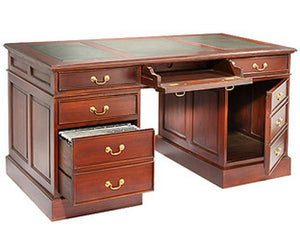 Mahogany Computer Desk Large with Leather Top and Brass Handles