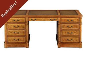 Hampton Walnut Pedestal Desk with inlaid leather top (Extra Large)