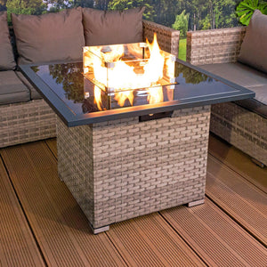 Royal Fire™ Cancun Rattan Square Gas Firepit Table in Dove Grey