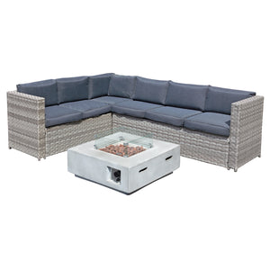 Oseasons® Acorn Rattan 6 Seat Corner Sofa Set with GRC Firepit in Dove Grey