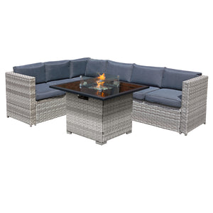 Oseasons® Acorn Rattan 6 Seat Corner Firepit Sofa Set in Dove Grey