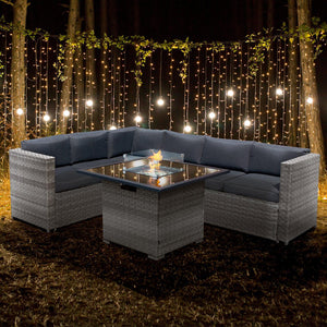 Oseasons® Acorn Rattan 6 Seat Corner Firepit Sofa Set in Dove Grey