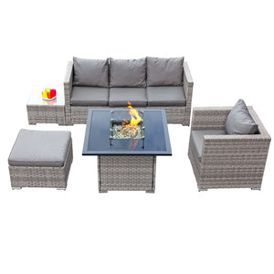 Oseasons® Acorn Rattan 5 Seat Firepit Lounge Set in Dove Grey