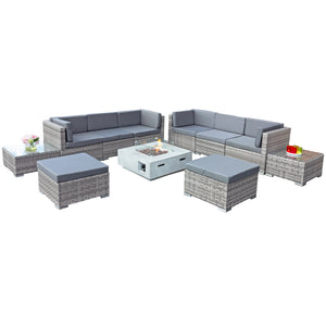 Oseasons® Trinidad Deluxe Rattan 8 Seat Modular Sofa Set with GRC Firepit in Dove Grey