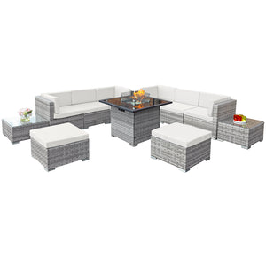 Oseasons® Trinidad Deluxe Rattan 8 Seat Firepit Modular Set in Dove Grey with Cream Cushions