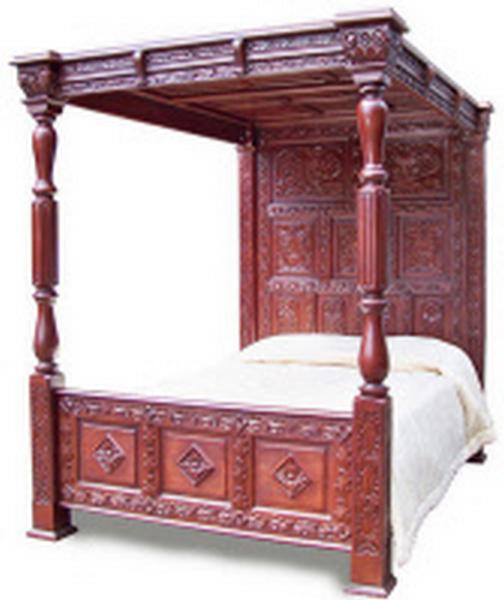 Tudor Style 4 Poster Bed - Carved