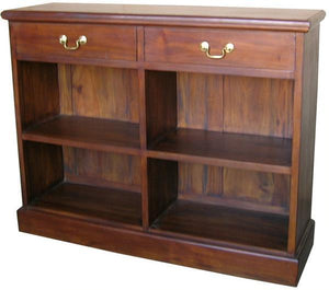 Solid Mahogany 2 Drawer Low Bookcase