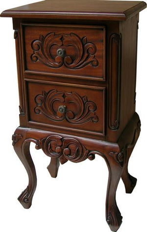 French Mahogany Bedside Table - 2 Drawer