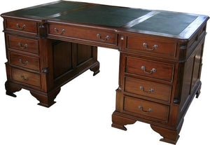 Mahogany Partners Desk with Leather Top