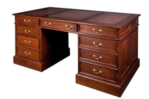Mahogany Computer Desk Large with Leather Top and Brass Handles