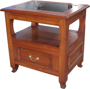 1 Drawer Lamp Table with Glass Top