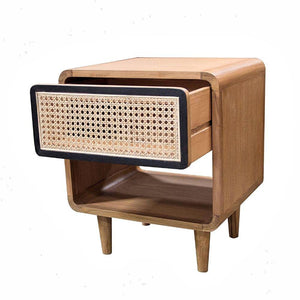 Retro Teak and Rattan Bedside Table