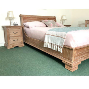 Bordeaux Weathered Teak French Sleigh Bed Frame
